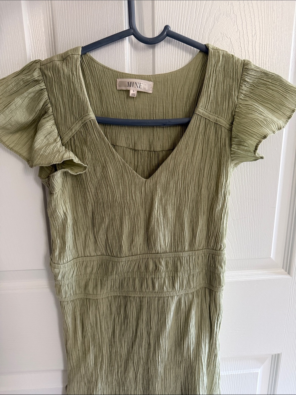 MINE Olive Green V-Neck Ruffle Sleeve Dress
